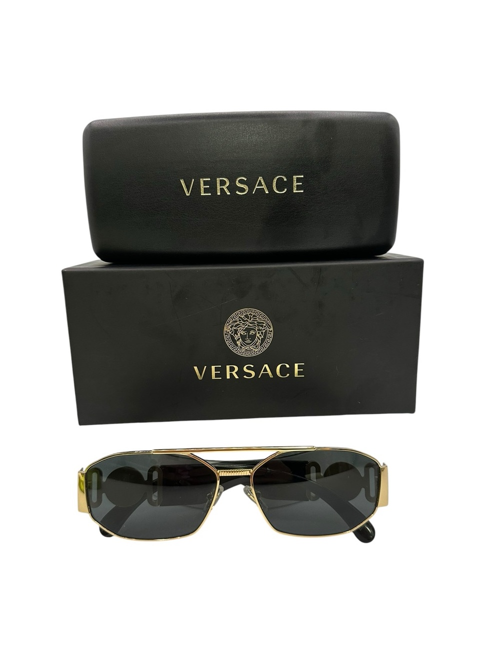 Versace Medusa Gold Frame Black Lens Sunglasses